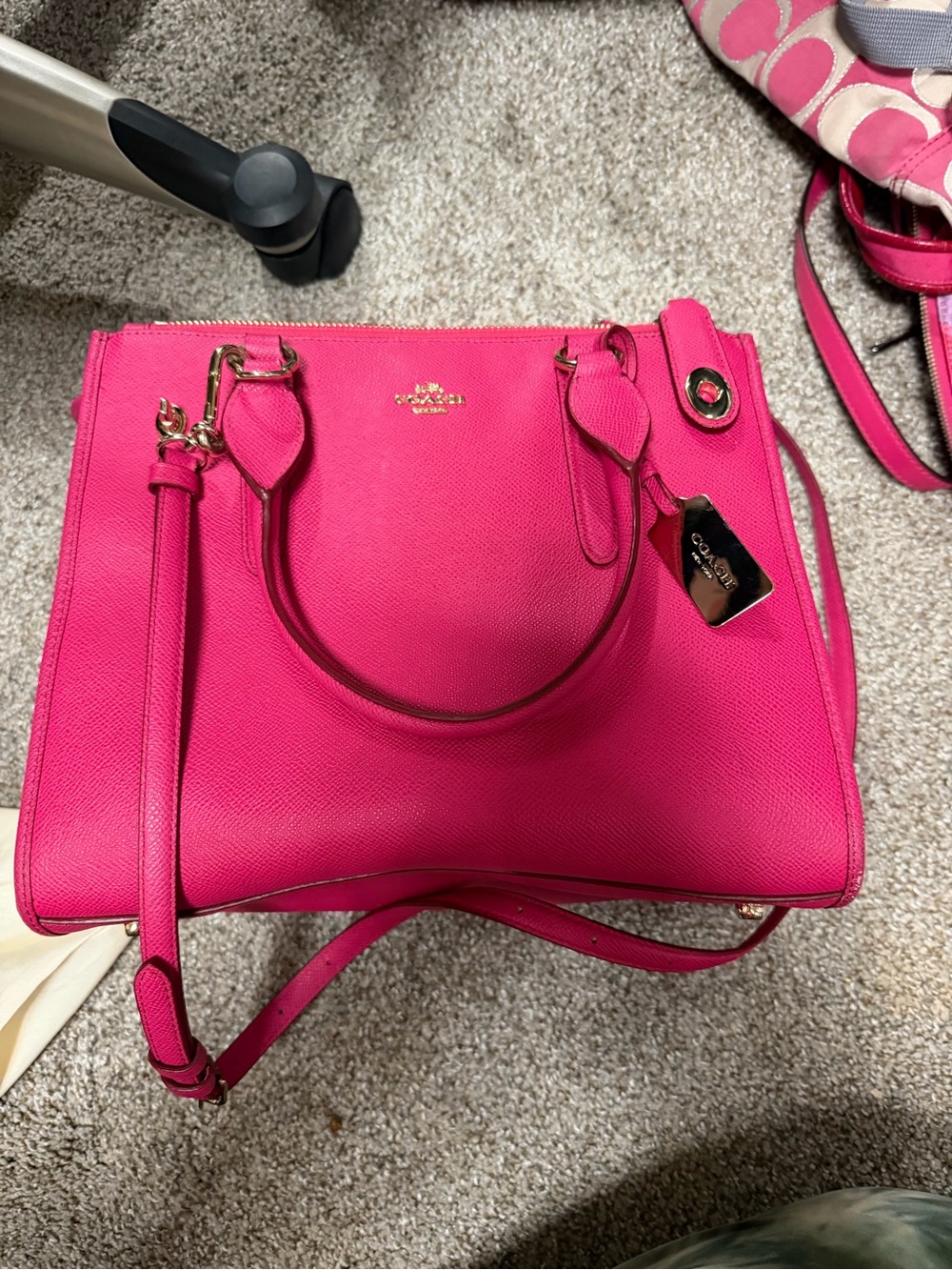 Coach Surrey Carryall in Crossgrain Leather (Hot Pink/Fuchsia)